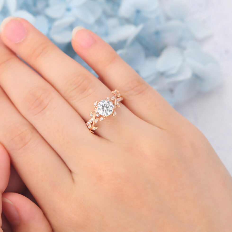 Unique Matte Finish Round Cut Moissanite Engagement Ring